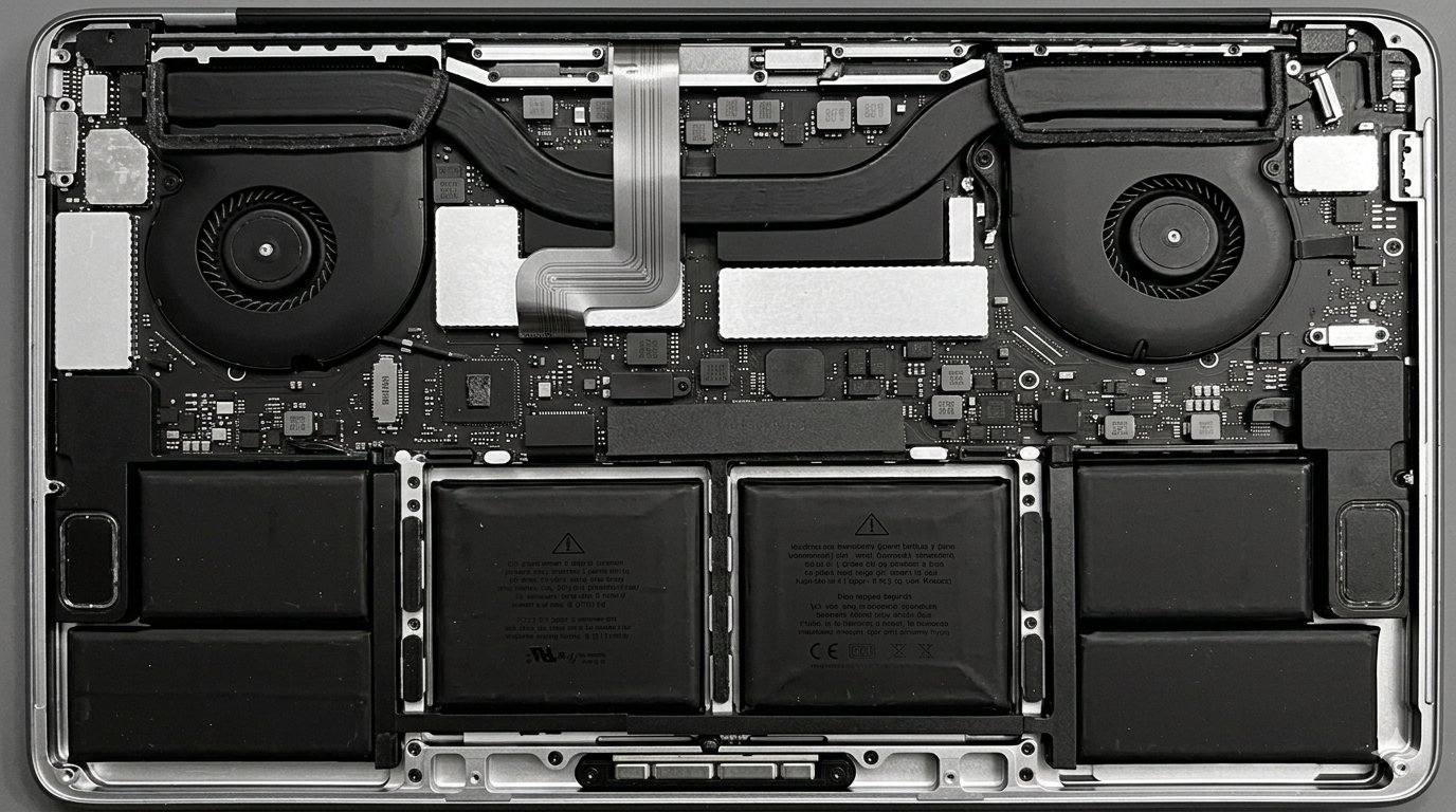 MacBook Pro ouvert intérieur carte mère batterie